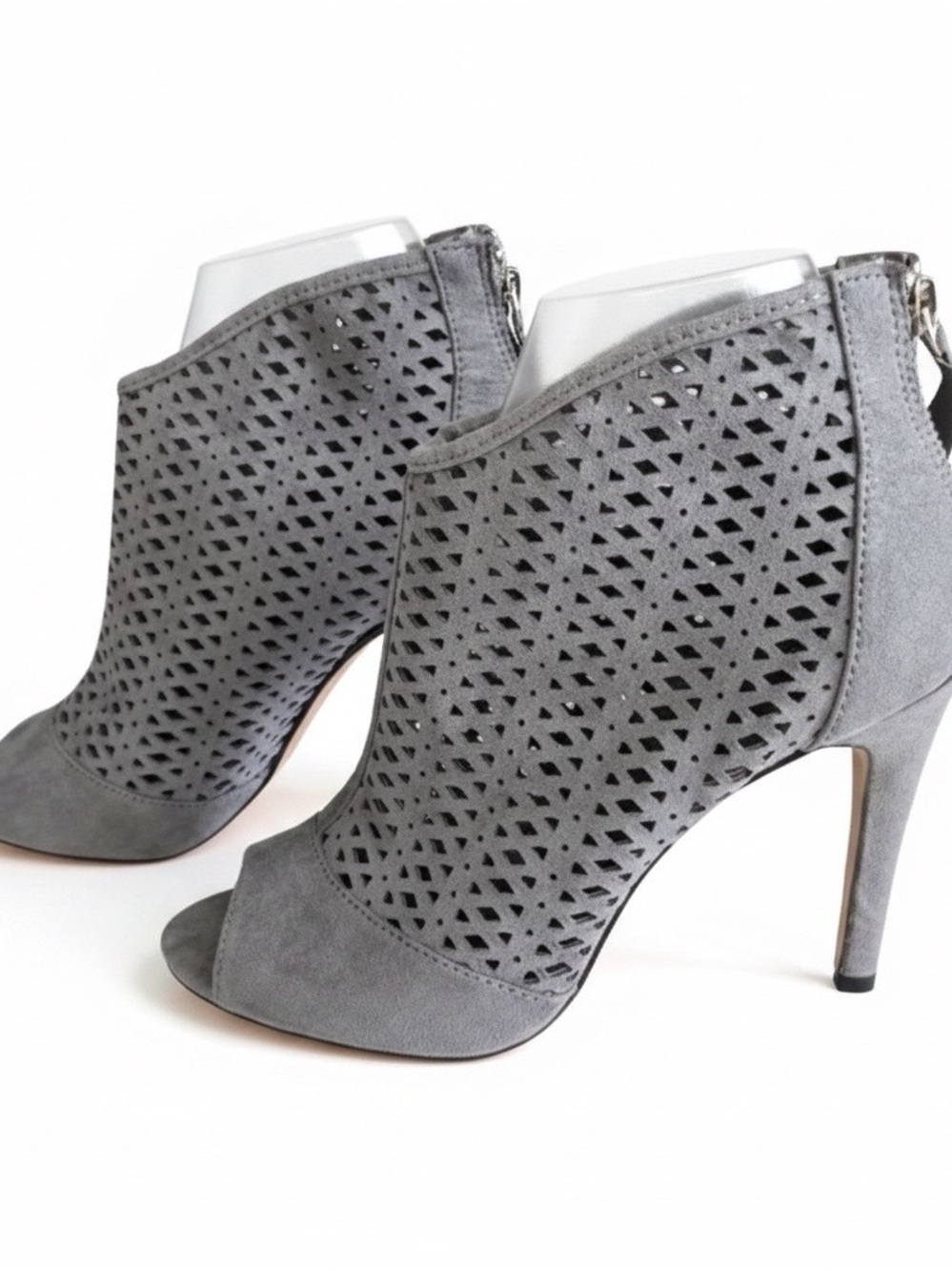 Metaphor Gray Perforated Suede Peep Toe Heels With Back Zipper Size 7M